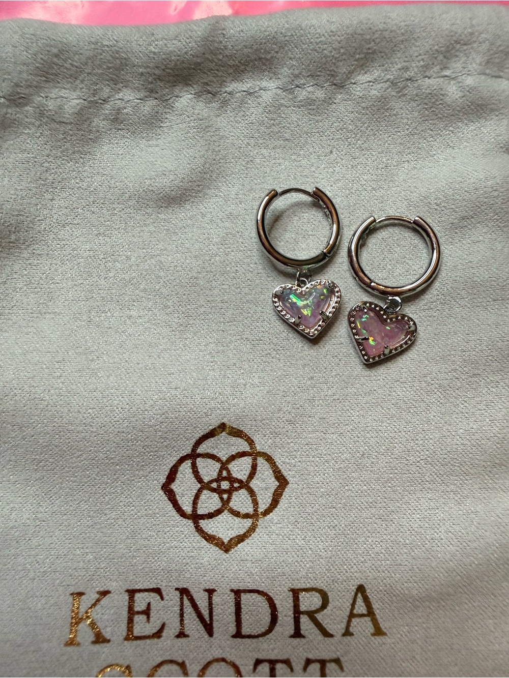 Kendra Scott Iridescent Pink Heart Huggie Earrings